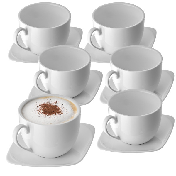 KADAX Filiżanki Ze Spodkiem 250 ml Komplet 6szt Do Kawy Porcelana Zestaw