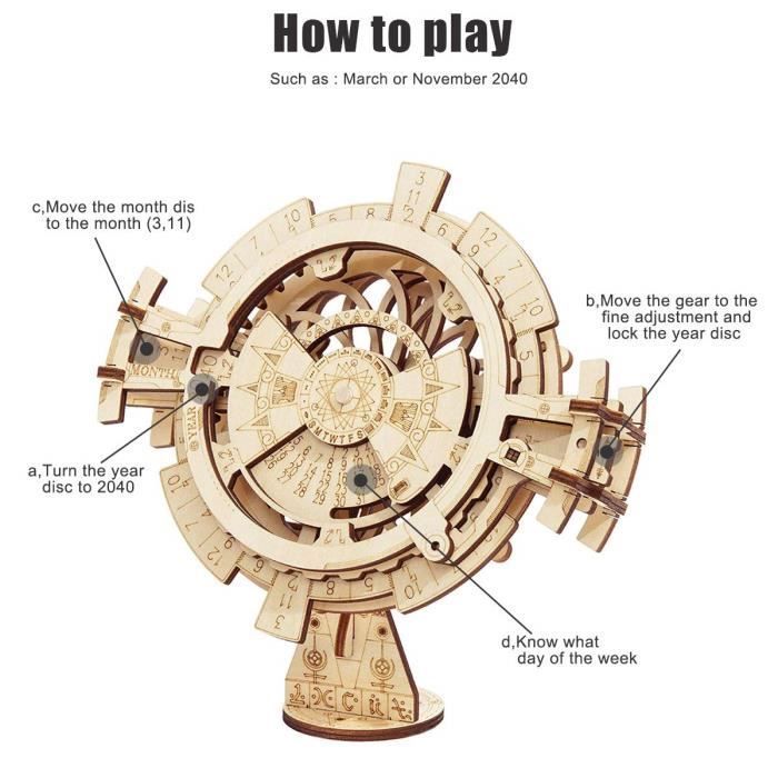Kit di costruzione puzzle 3D in legno, tagliato al laser, senza colla, kit di modellismo, idea regalo (calendario perpetuo)