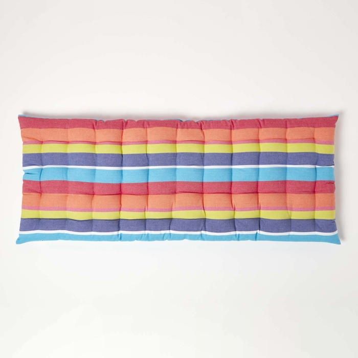Cojín para banco de jardín - HOMESCAPES - Rayas multicolores - 108 x 42 x 5 cm - Alfombra - Algodón y poliéster - Exterior
