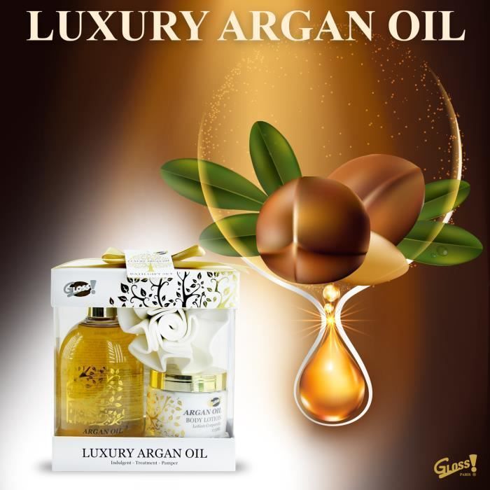 Set regalo per il bagno - Naturale - Olio di Argan - Gel doccia 500 ml - Lozione 200 ml - 1 spugna in EVA