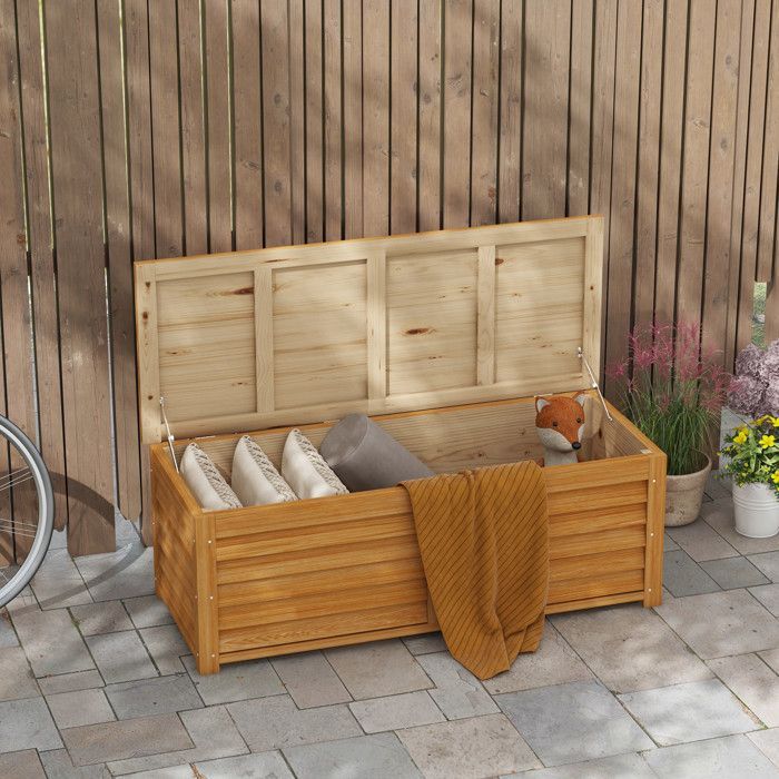 Coffre de rangement - Outsunny - extérieur jardin 176 L avec poignée stockage bois - bois - 130x50x45cm - naturel