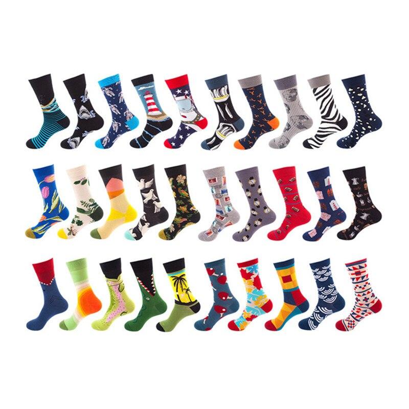 20 kolorów męskich skarpet Happy Socks w paski w kratę diamentową wiśniowe skarpetki męskie z czesanej bawełny Calcetines Largos Hombre Stock 1 para