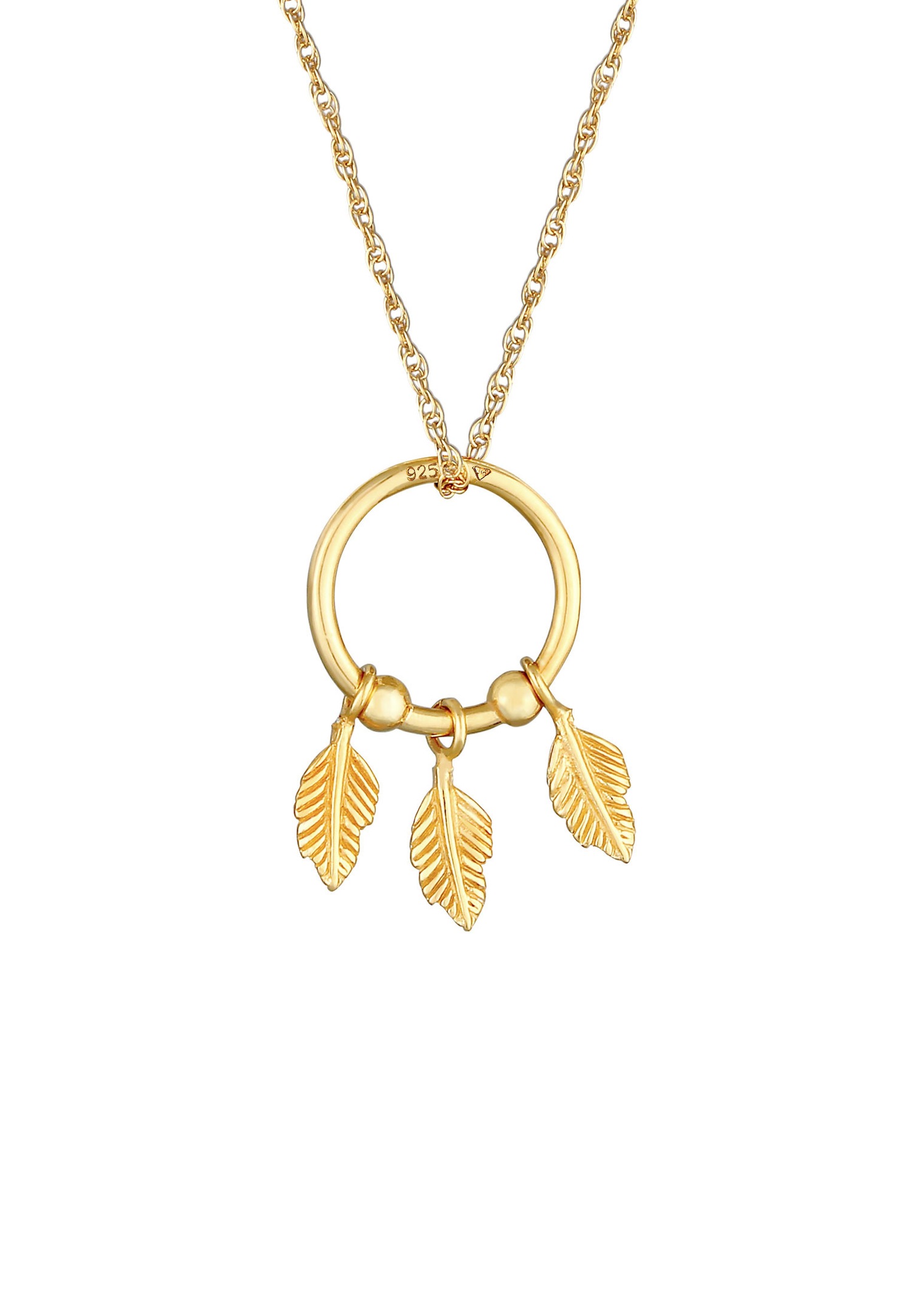 Elli Pendentif Plume Femme Boho Hippie Tendance Eté en Argent Sterling 925 Plaqué Or
