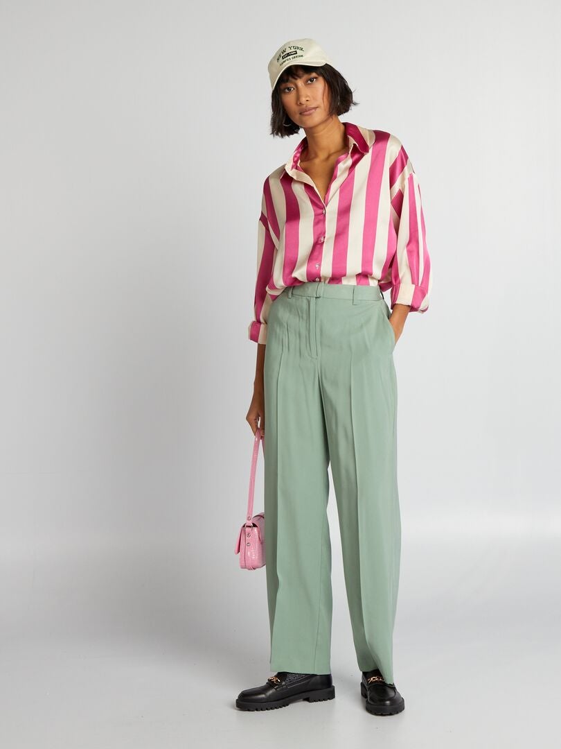 Pantalones rectos de talle alto - VERDE