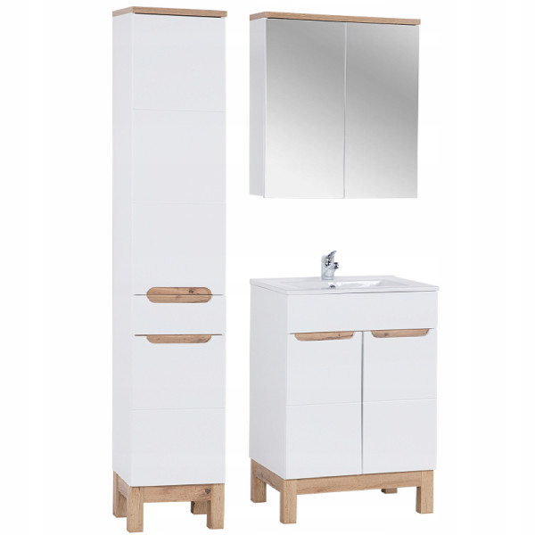 Meble łazienkowe BALI WHITE z umywalką 60 słupkiem i lustrem