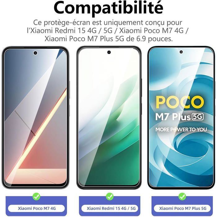 TECHTA 3-pack gehard glazen schermbeschermers voor Xiaomi Redmi 15 4G/5G, POCO M7 4G, M7 Plus 5G – 9H hardheid, krasbestendig, bubbelvrij