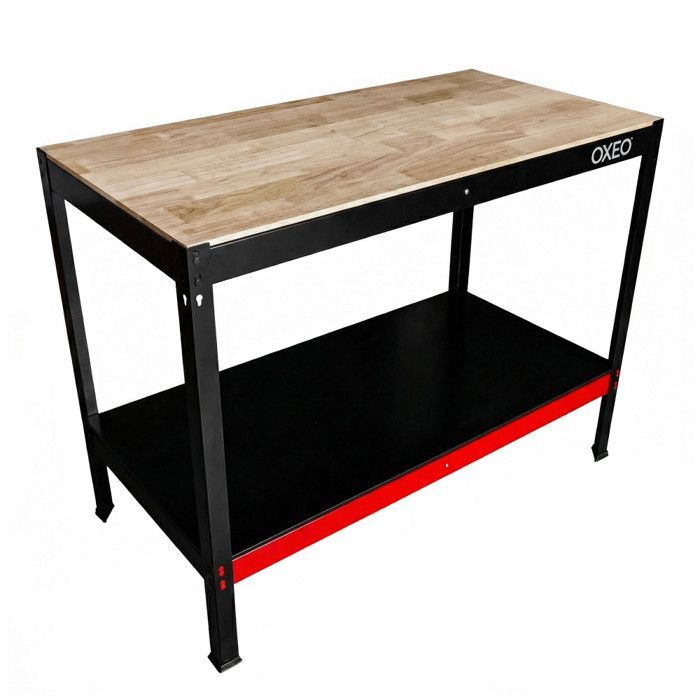 Banco de trabajo para taller - Mesa de trabajo - 120x60x90cm - Estructura de acero - Montaje sin tornillos - Taller de bricolaje
