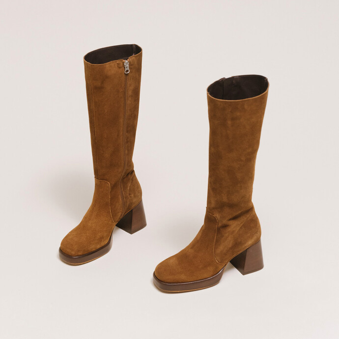 Bottes à plateformes  en croute cognac