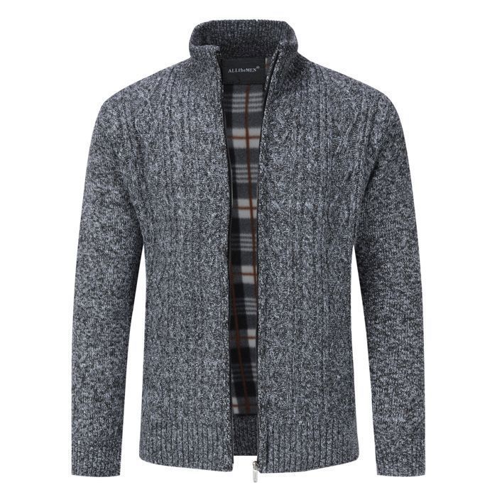 Cárdigan casual ajustado de punto grueso para hombre ALLTHEMEN, cuello alto, 5 colores lisos, gris oscuro, talla L