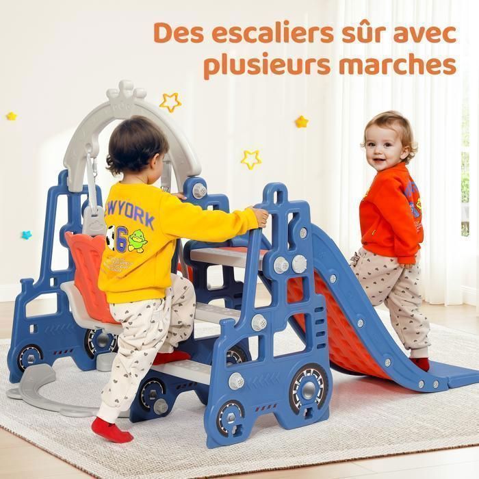 Scivolo per bambini 5 in 1 con altalena, scivolo, canestro da basket, porta da calcio, gioco del lazo, hockey, blu