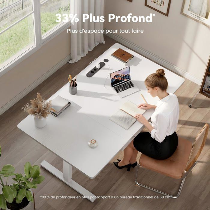 Mesa elétrica HLONONE para trabalhar sentado ou em pé, 120 x 80 cm, com tomada integrada, 2 gavetas removíveis, porta USB-C, branca.