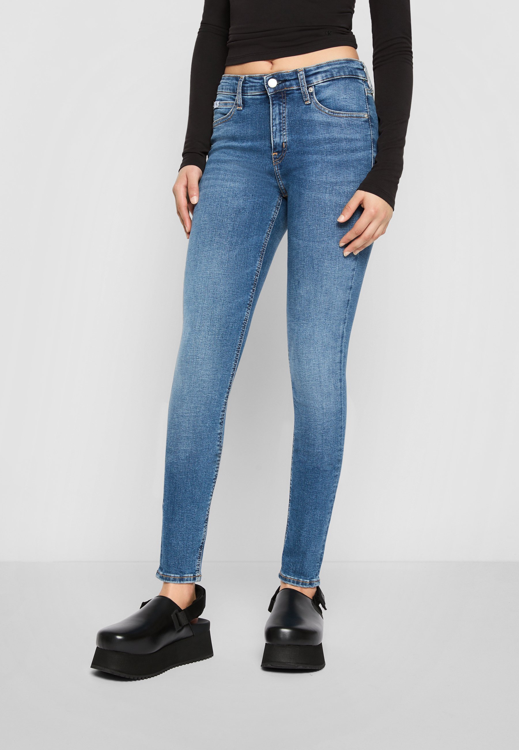 Jean Calvin Klein taille mi-haute - Coupe skinny - Denim foncé