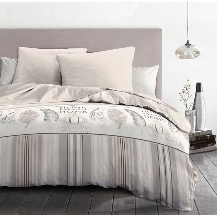 Parure de couette 3 pièces - Housse de couette + 2 taies d'oreiller Home sweet Home- 220x240 cm -Microfibre- Home Linge Passion