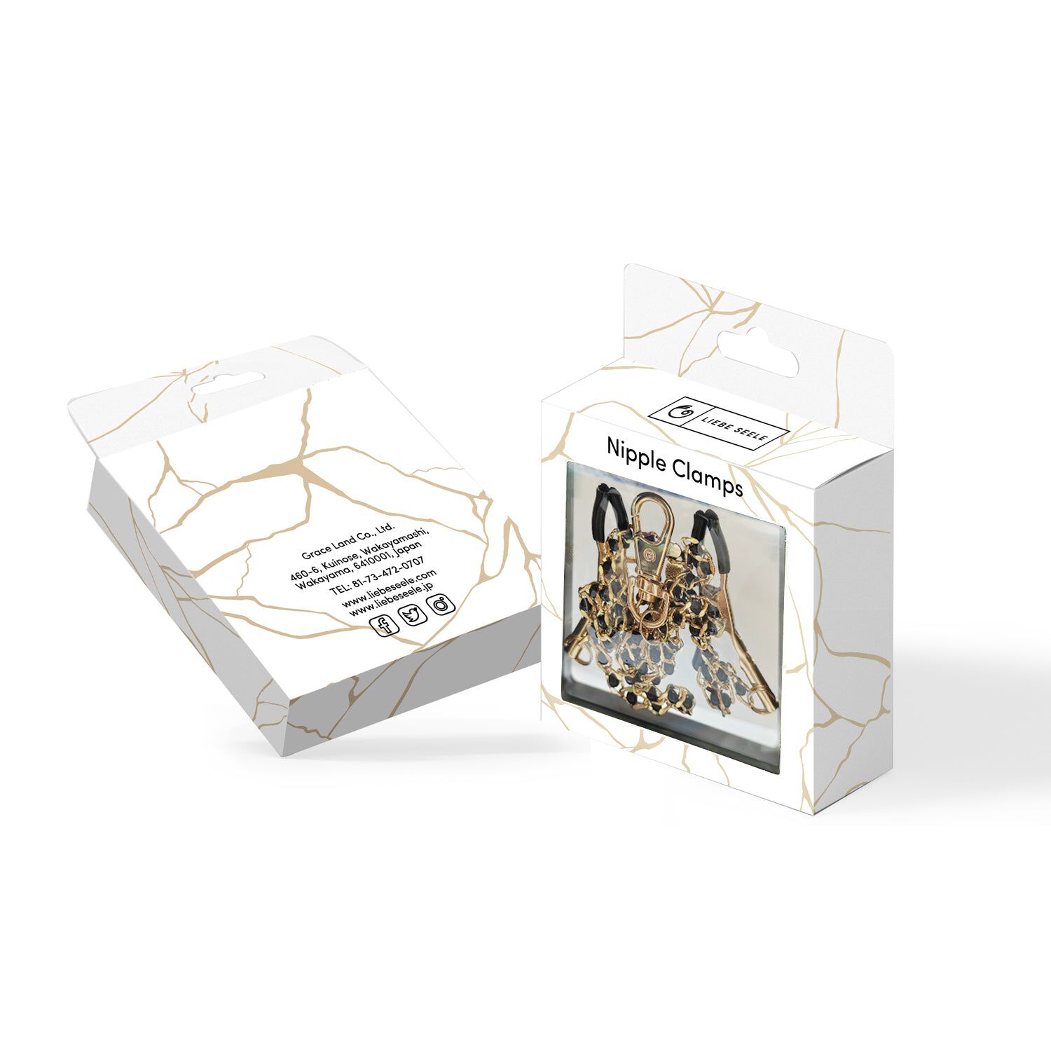 Liebe Seele Schwarze Perlenketten und Nippelklemmen Gold