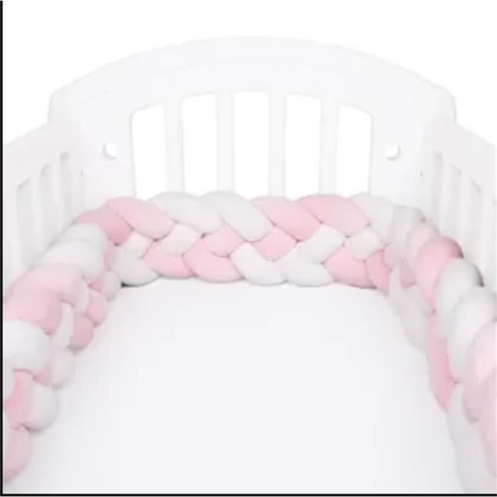 2M Tour de Lit Bébé Coussin Serpent Coussin Tressé Pare-chocs Velours Protection Bébé Rose+Blanc