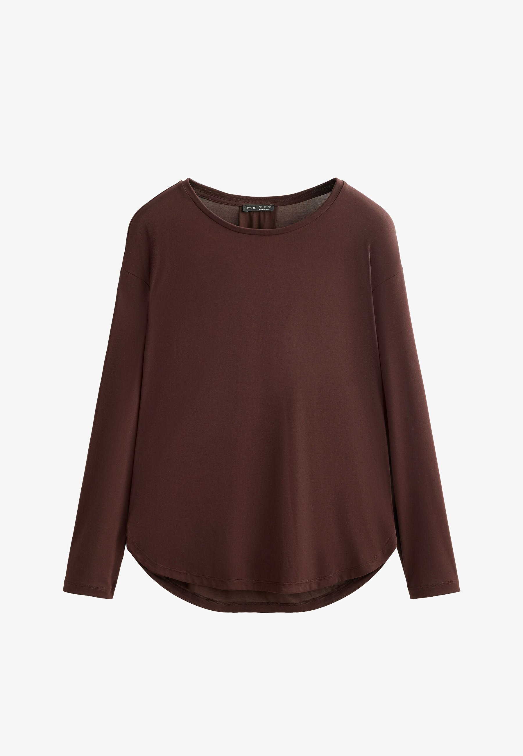OYSHO MAGLIA A MANICHE LUNGHE SOFT TOUCH CON PIEGHE NERE - Maglia a maniche lunghe - marrone