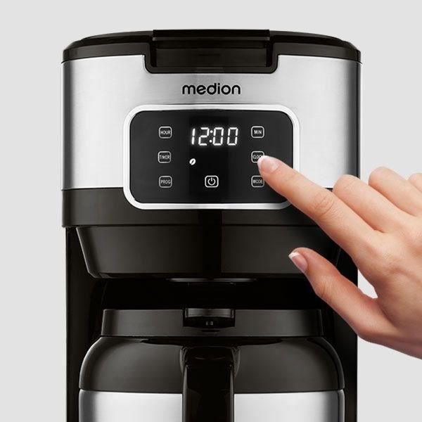 MEDION Caffettiera digitale con filtro isolato - 900W - 1,2L - Argento