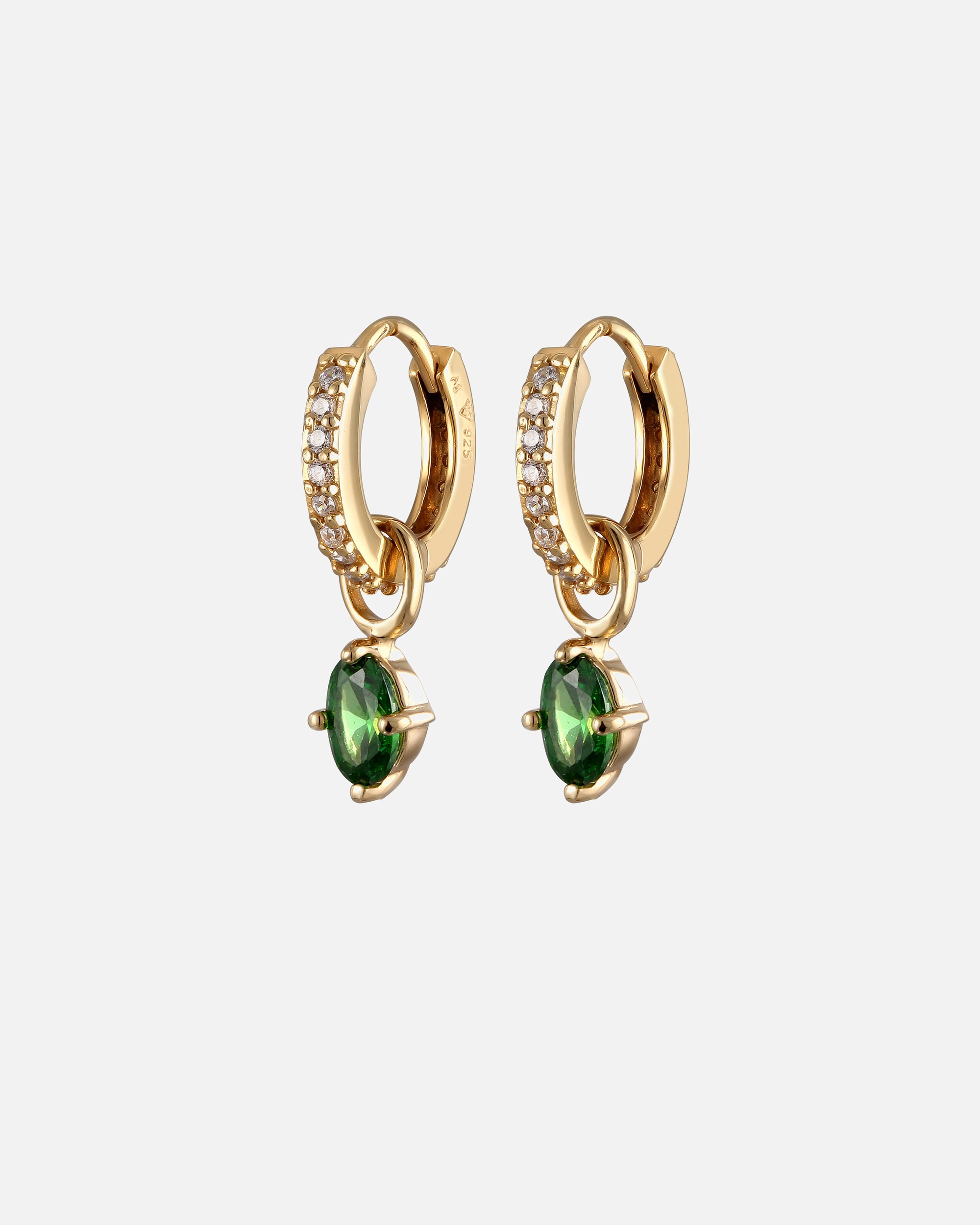 Elli Elli Créoles avec Pierre Femmes Ovale Zirconia Diamant Vert Blanc Argent Sterling 925 Doré Mode Soirée Or