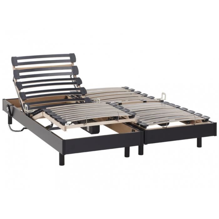 Base de cama de relajación con somier de láminas multicapa - VENTE-UNIQUE - 5 secciones - firmeza regulable - 80x200cm - negra