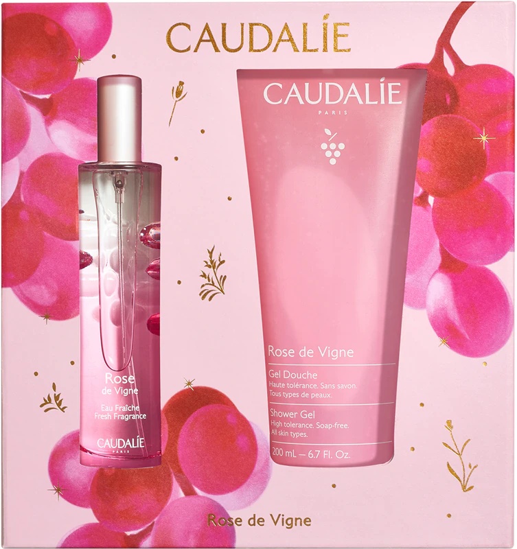 „Caudalie Rose de Vigne“ gaivus kvapų dovanų rinkinys Kalėdinis dovanų rinkinys, maitinantis ir drėkinantis.