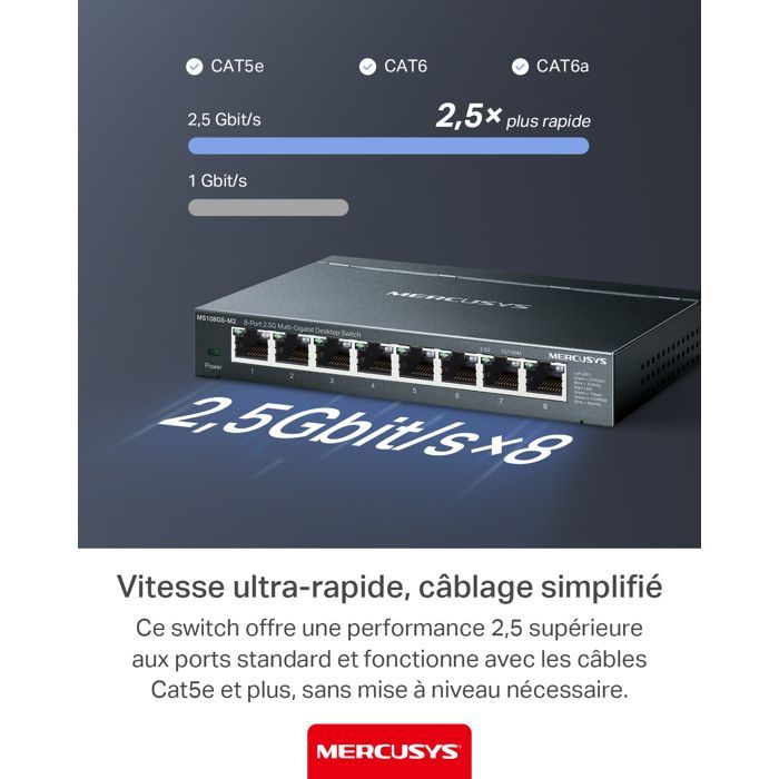 Mercusys MS108GS-M2 8-Port 2.5G Multi-Gigabit Desktop Switch - Ethernet - RJ45 - 4K Video