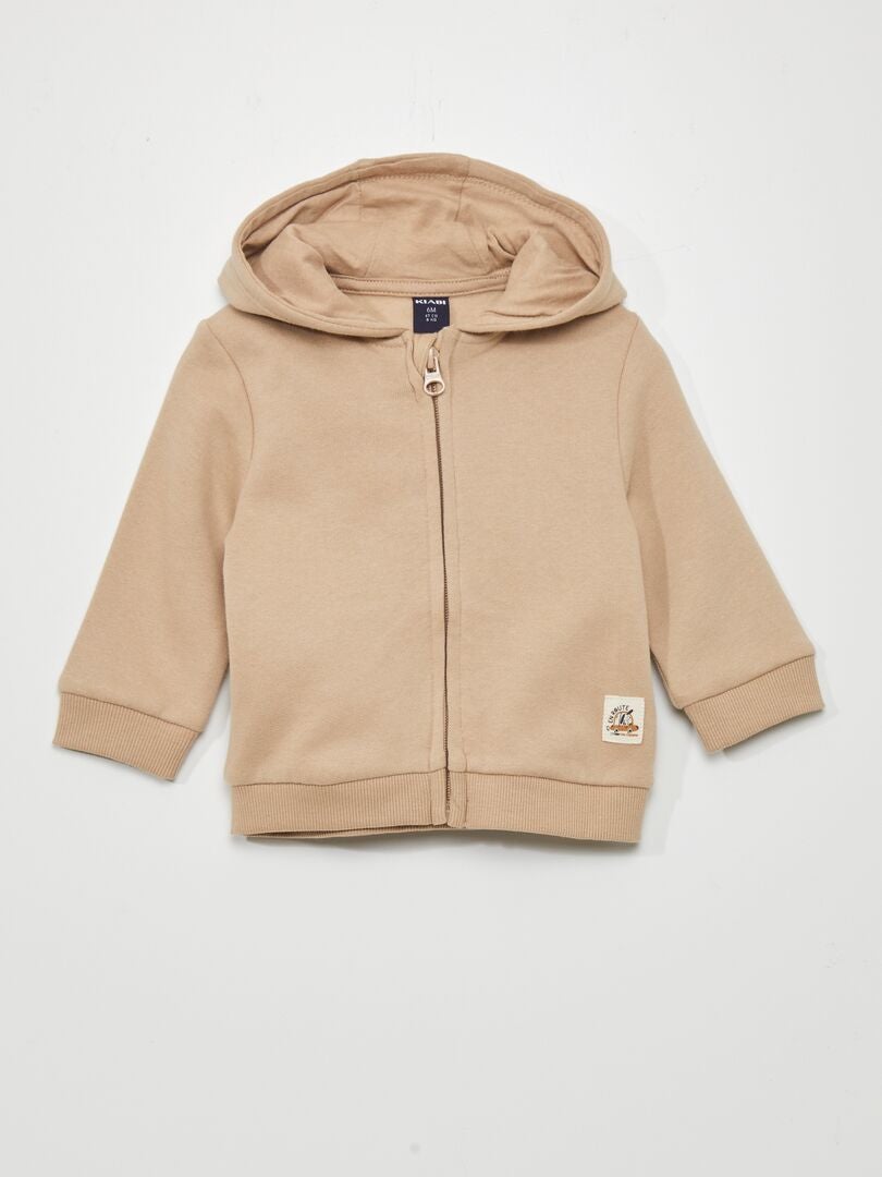 Trui met rits van fleece - BEIGE