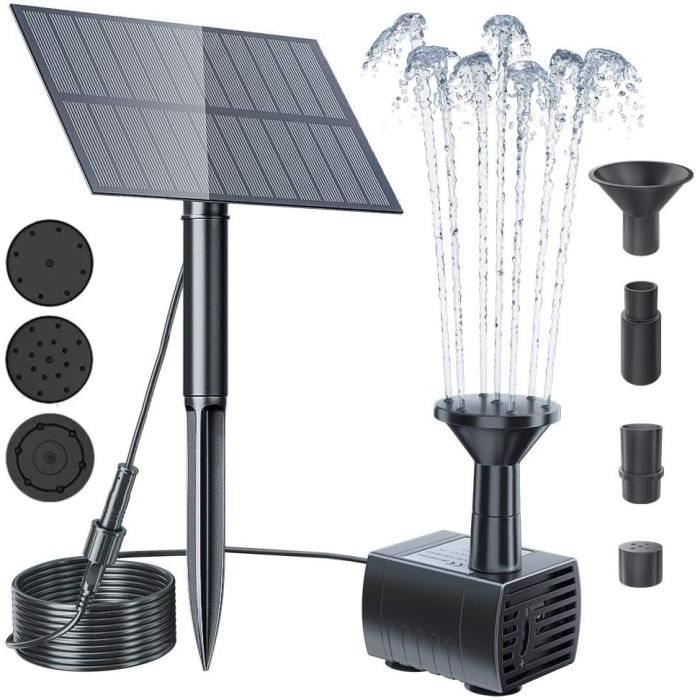 Pompe Solaire de Fontaine PRUMYA - 1.5W - 150L/H - Avec Panneau Solaire et 4 buses pour Bassin Jardin