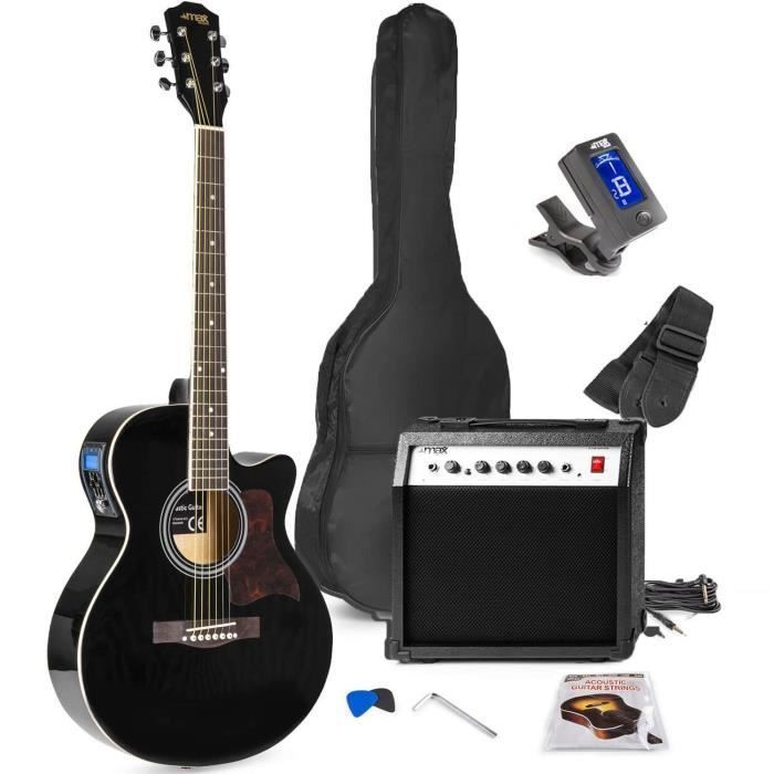 MAX Elektroakustikgitarren-Set mit Zubehör – Schwarz, ideal für Anfänger
