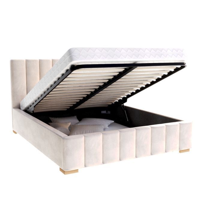 Letto contenitore Austin 160 x 200 cm con base a doghe sollevabile, color crema