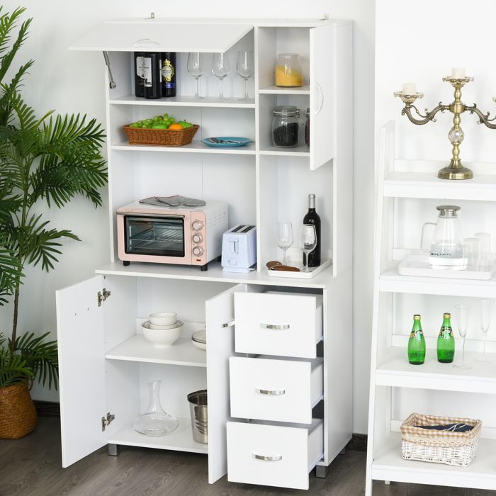 Küchenschrank – HOMCOM – mit viel Stauraum, 4 Türen, 3 Schubladen, großem Einlegeboden – Holz – 100 x 39,5 x 183,5 cm – weiß
