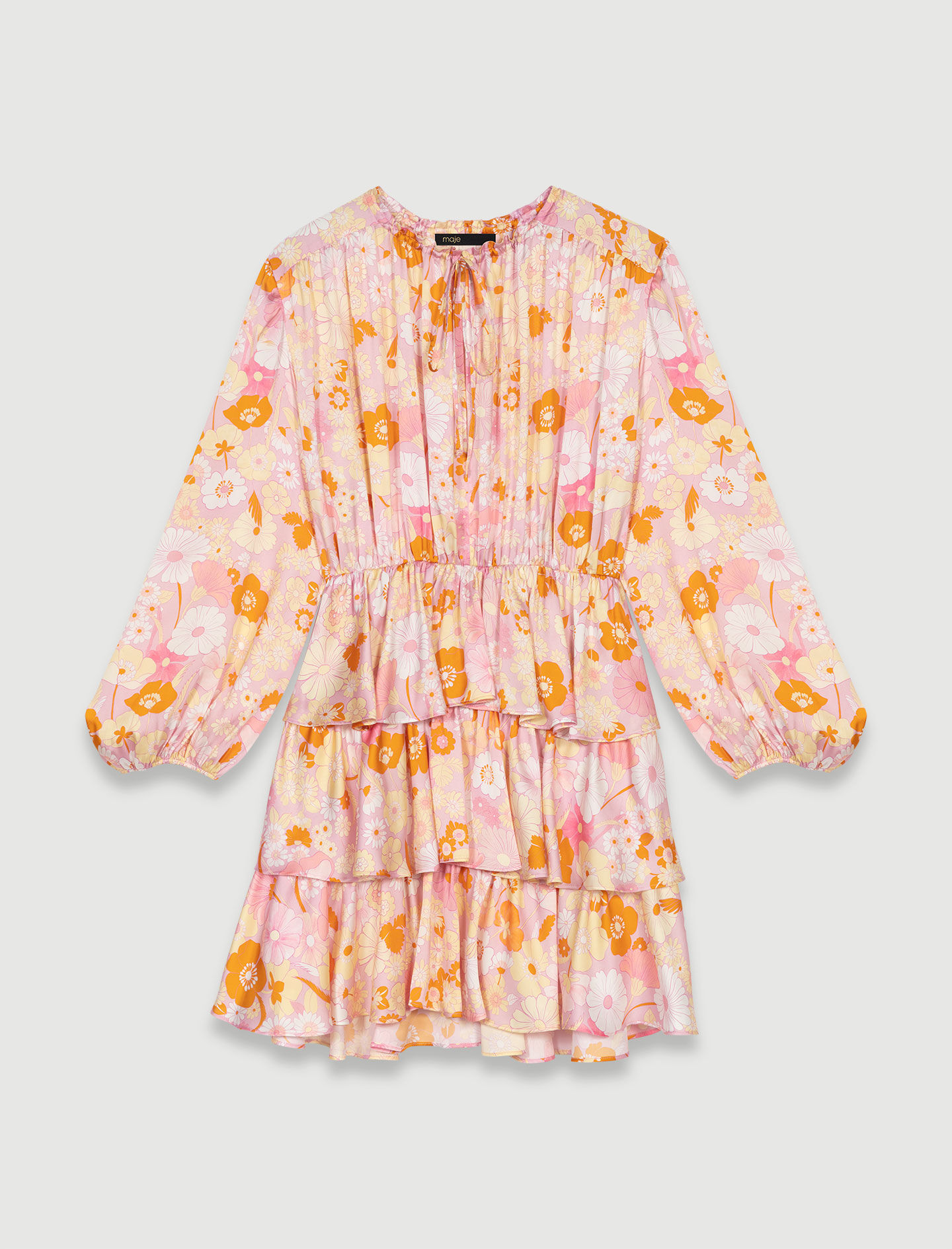 Bedrukte jurk met ruches - Flower power rose