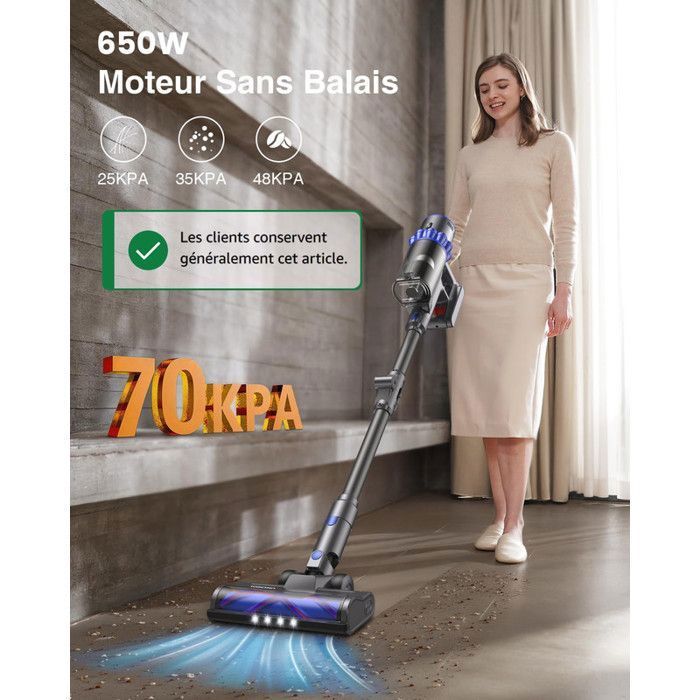 Aspiradora de mano inalámbrica YOIMOIMO - 70000 Pa - 650 W - 70 min de autonomía