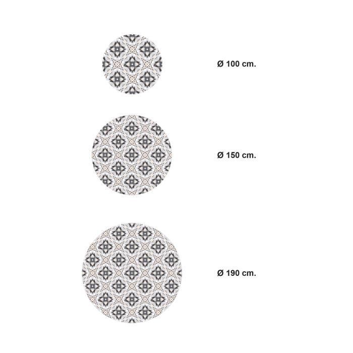 Tapis Vinyle Panorama Ronde Tuile Modèle Oriental Gris 150x150 cm - Tapis pour Cuisine, Bureau et Salon en PVC