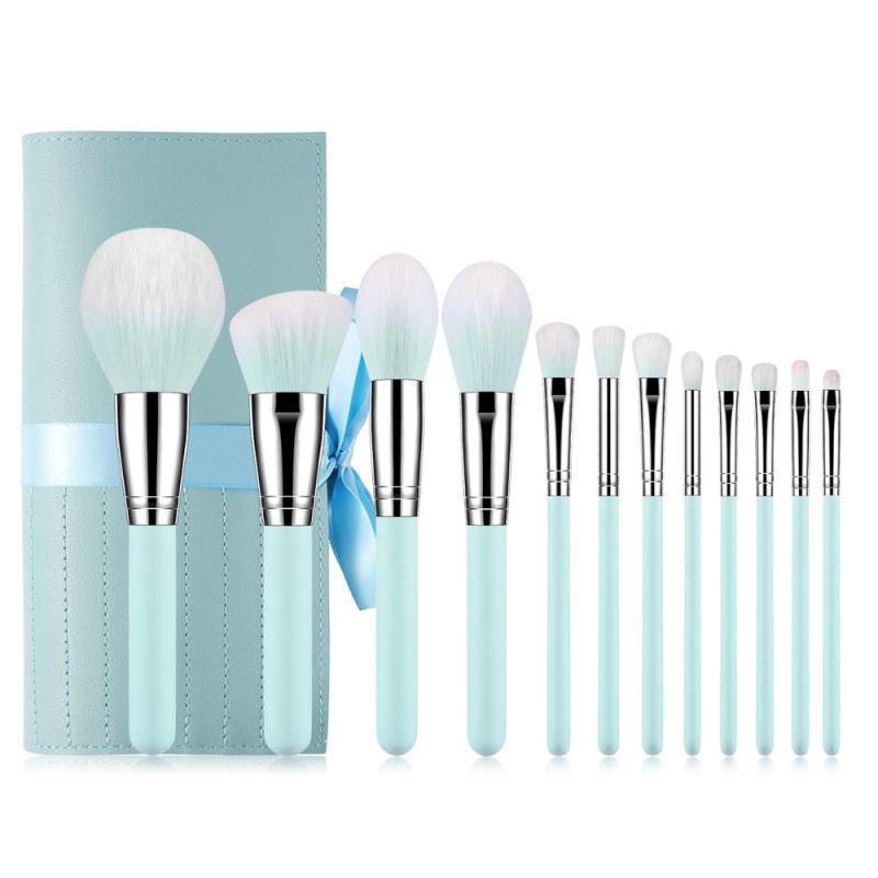 Ensemble de 12 pinceaux de maquillage pour le visage, pinceaux verts, outils cosmétiques, pinceau pour les yeux, ensemble essentiel de beauté