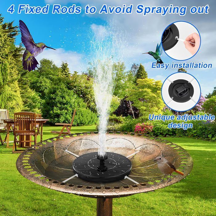 Fuente solar de jardín para exteriores, fuente solar de 1,4 W para bebederos de pájaros con 7 boquillas para estanques ornamentales.