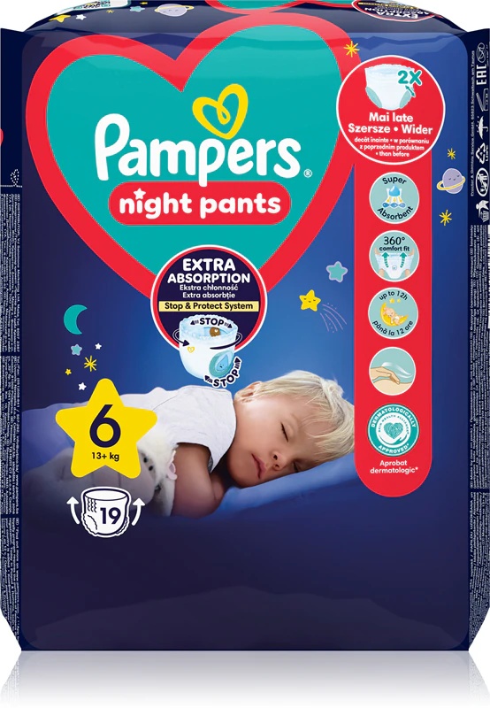 Pampers Night Pants, plenice za enkratno uporabo, velikost 6