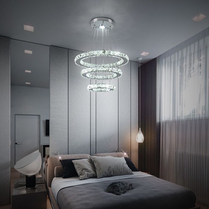Lustre LED 3 anneaux en cristal Swarovski - Effet prisme, finition chromée pour salles à manger de luxe