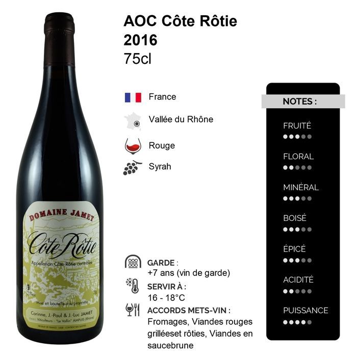 Domaine Jamet Côte Rôtie 2016 - Vin Rouge de la Vallée du Rhône (75cl)