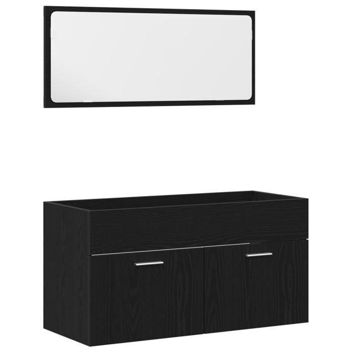 Bathroom furniture set - Black oak - 4 pieces - Engineered wood - Contemporary style
