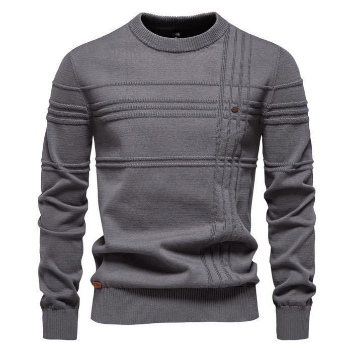 Maglione da uomo slim fit girocollo in cotone elasticizzato - Grigio scuro