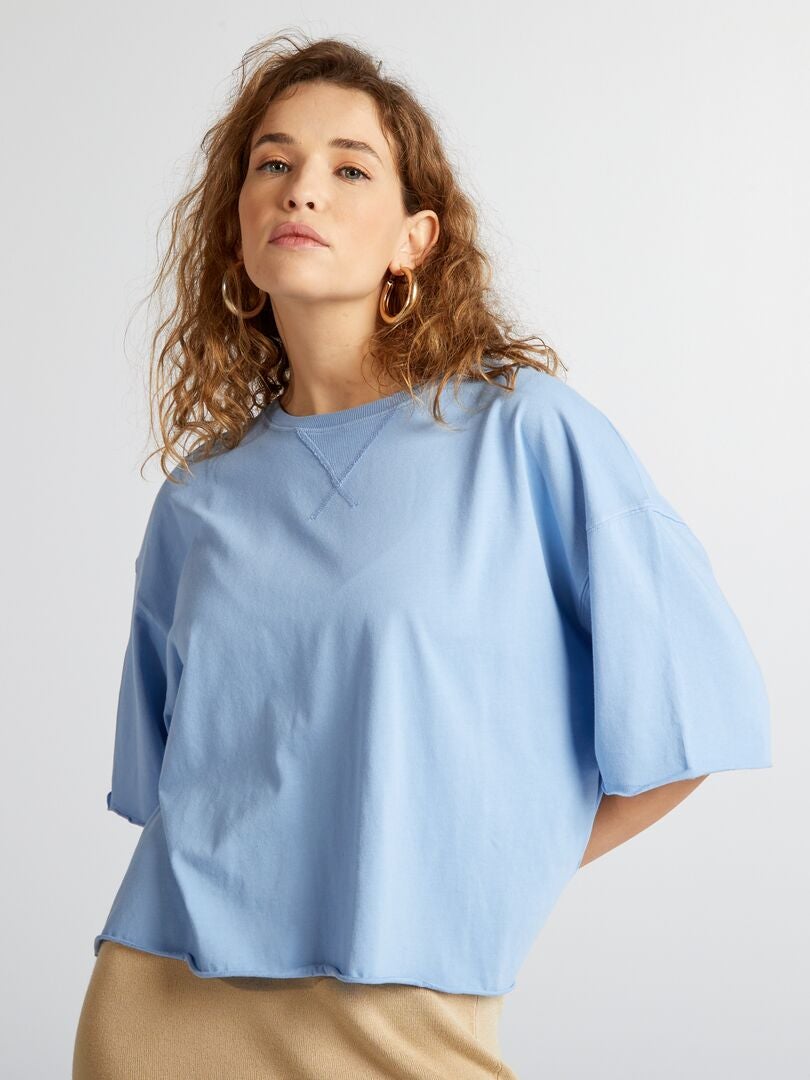 Camiseta de algodão com cavas rebaixadas - AZUL