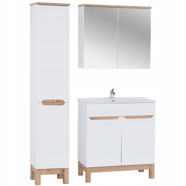 Meble łazienkowe BALI WHITE z umywalką 80 i kosz na pranie