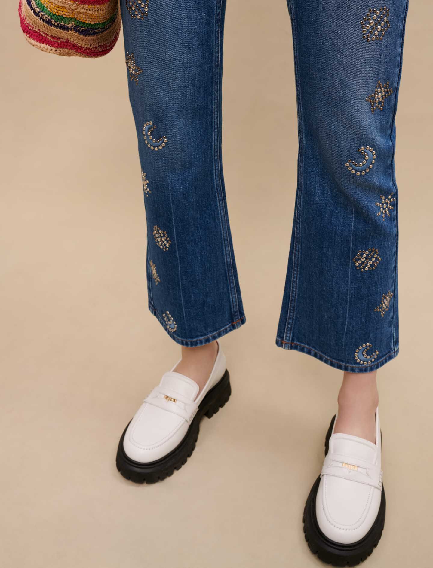 Jeans versierd met maankristallen - Blauw