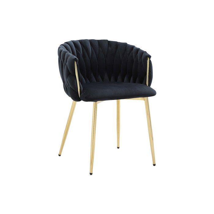 Lot de 6 chaises avec accoudoirs en velours et métal doré - Noir - ELEGANO