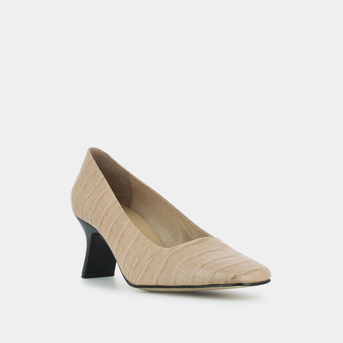 Escarpins à talons inclinés  en croco beige