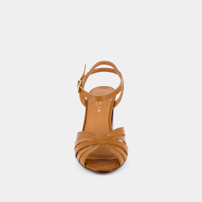 Sandales à brides et bouts ouverts  en cuir camel