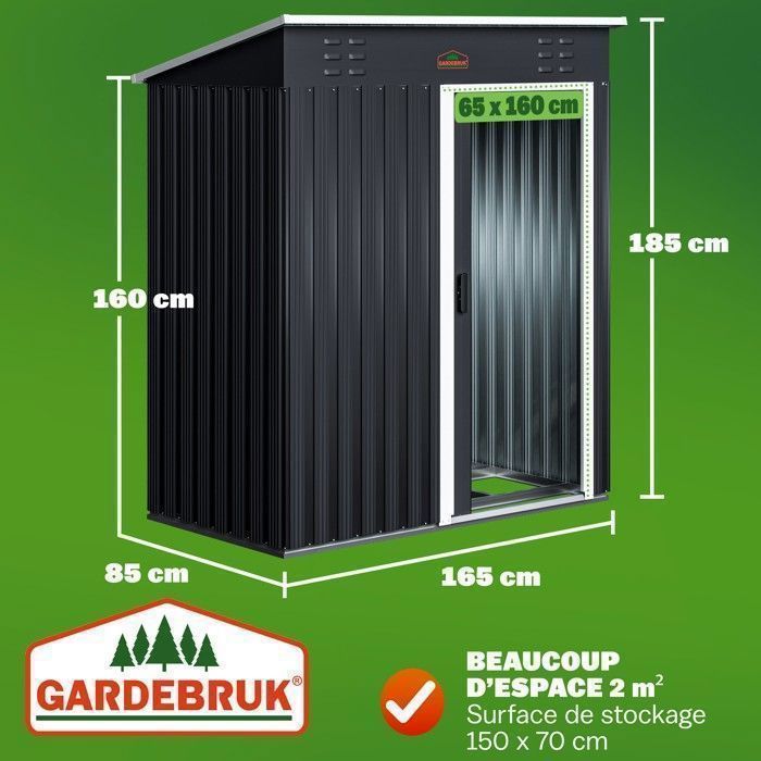 Caseta de jardín GARDEBRUK de 185x165x90 cm con puerta corredera color antracita