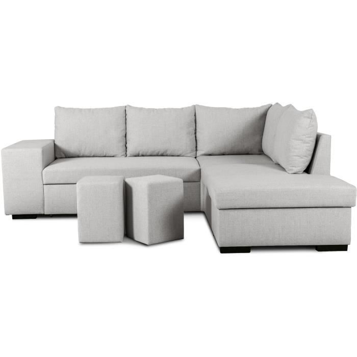 Canapé d'angle convertible réversible 4 places MITCHELL - Tissu Gris - L 247 x P 91 x H 205 cm - Coffre de rangement