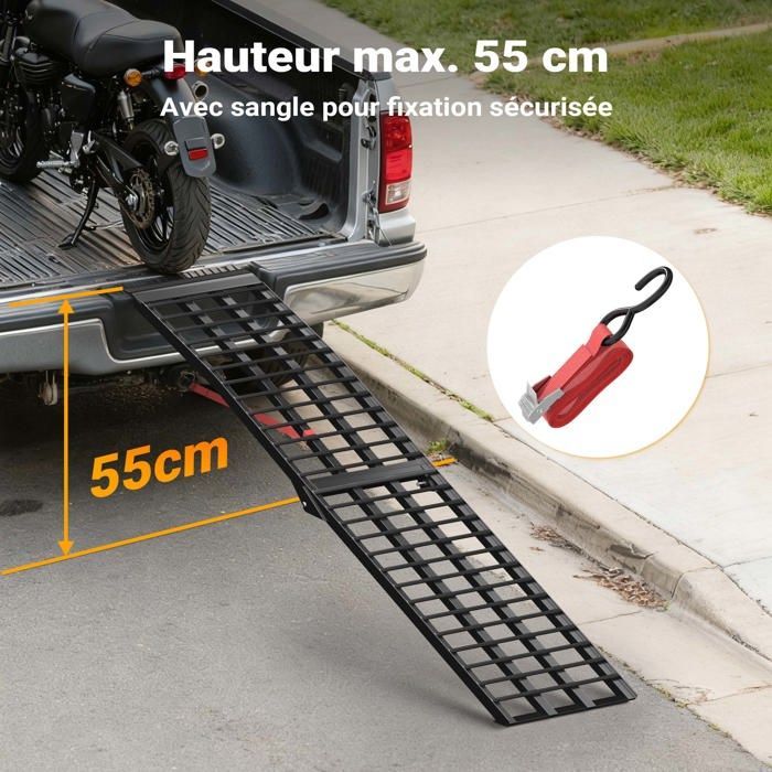 Rampa de carga plegable Wiltec 2740 x 450 mm – Capacidad de carga máxima 680 kg – Aluminio – Perfil de diamante – Rampa de acceso