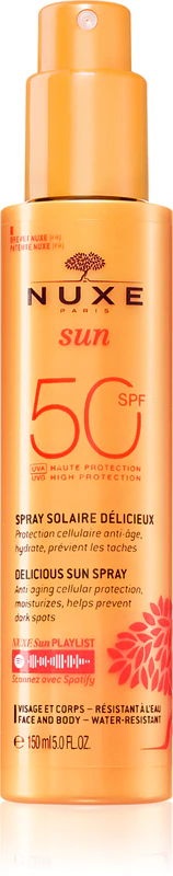 Protetor solar em spray Nuxe Sun Melting Spray de alta proteção com proteção UV.